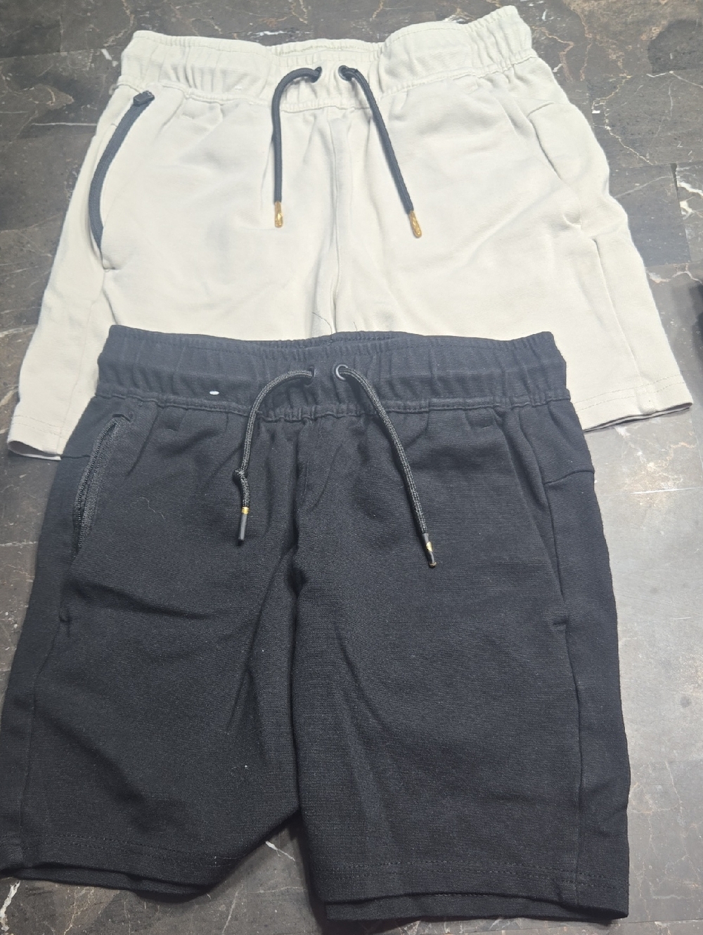 Kids Drawstring Lounge Shorts in Black and Light Gray